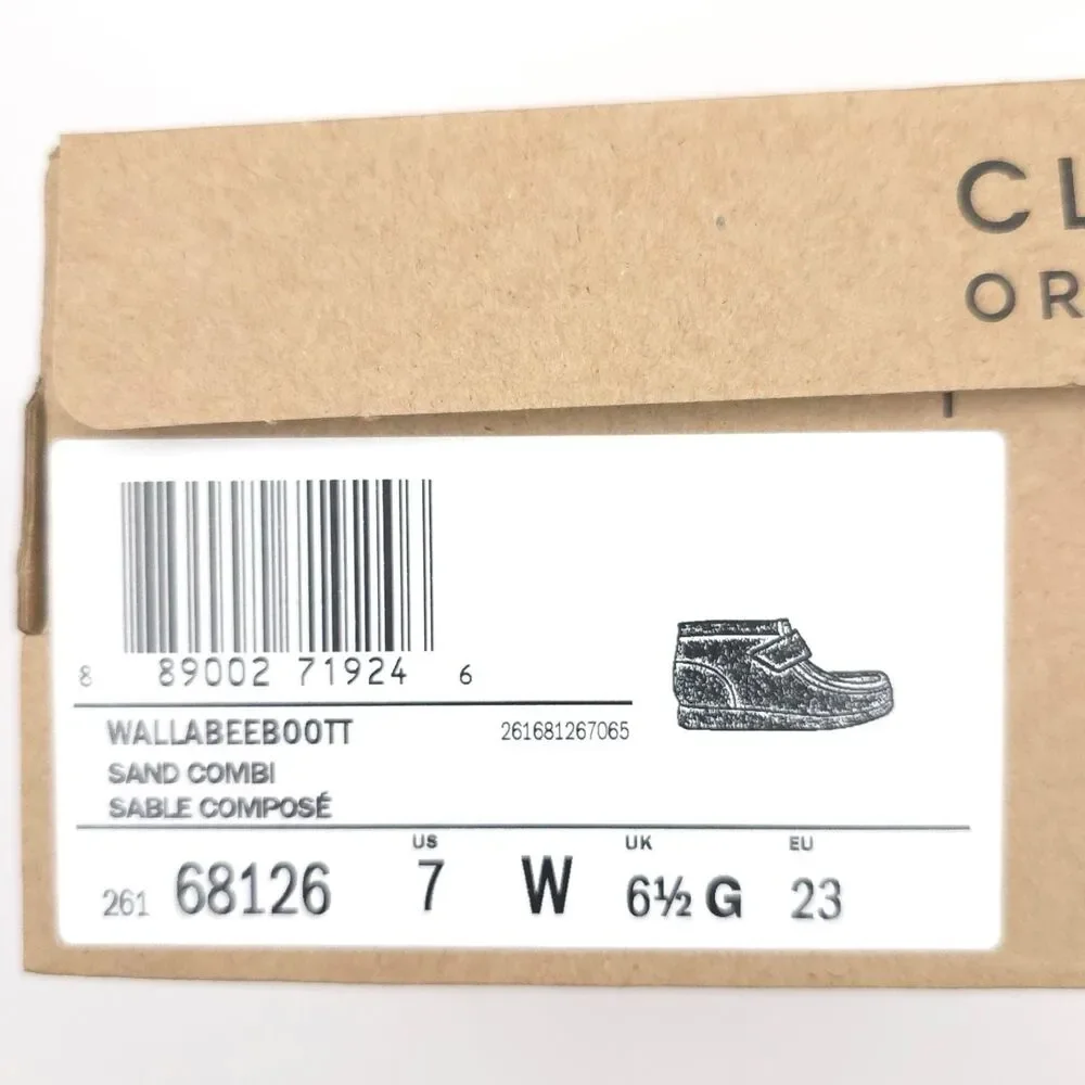 CLARKS New Wallabee Booties US 7W Big Kid Sand Combi LEATHER Toddler Shoes Suede